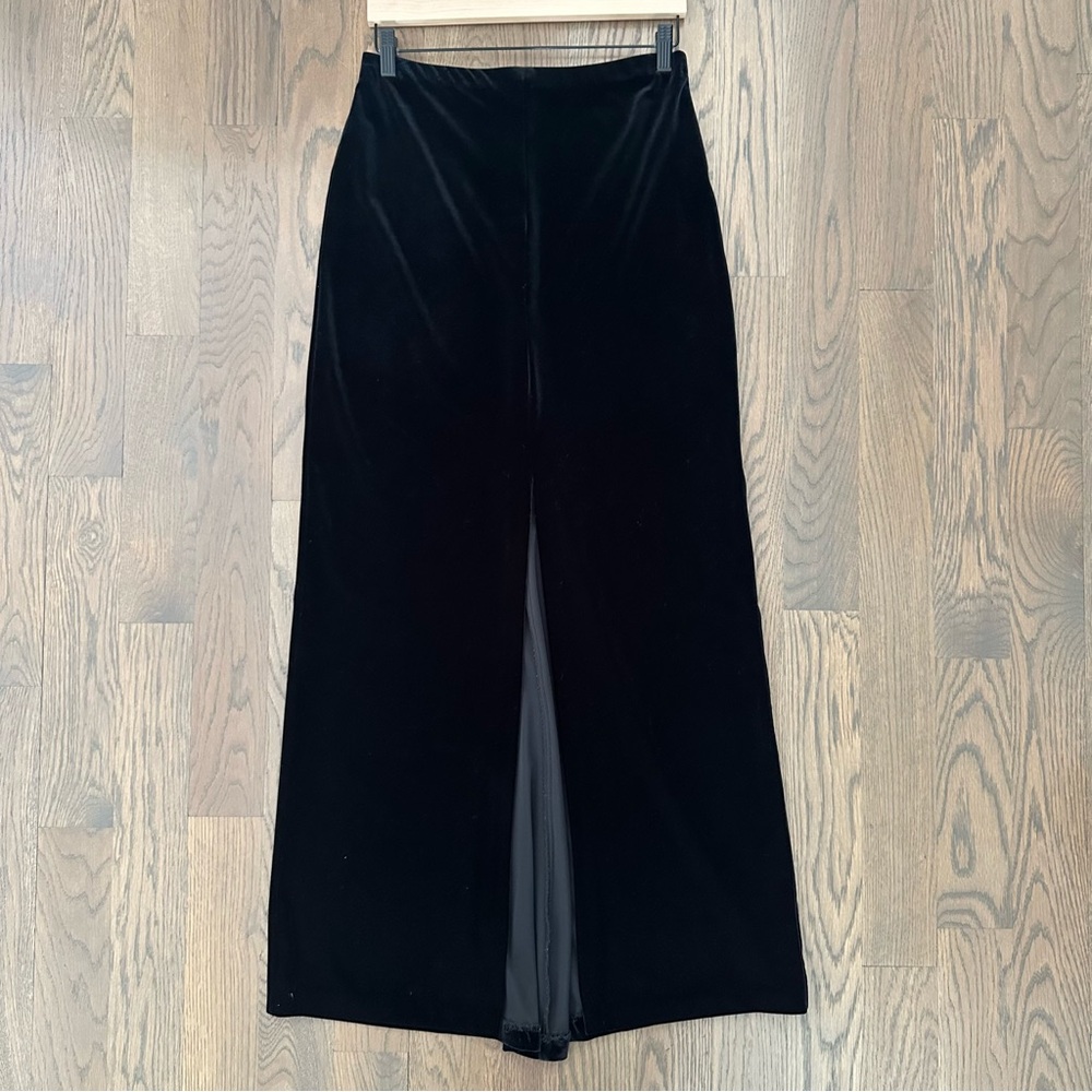 Anthro Vintage High Waist Velvet Maxi Skirt with Slit and Train in Black Medium